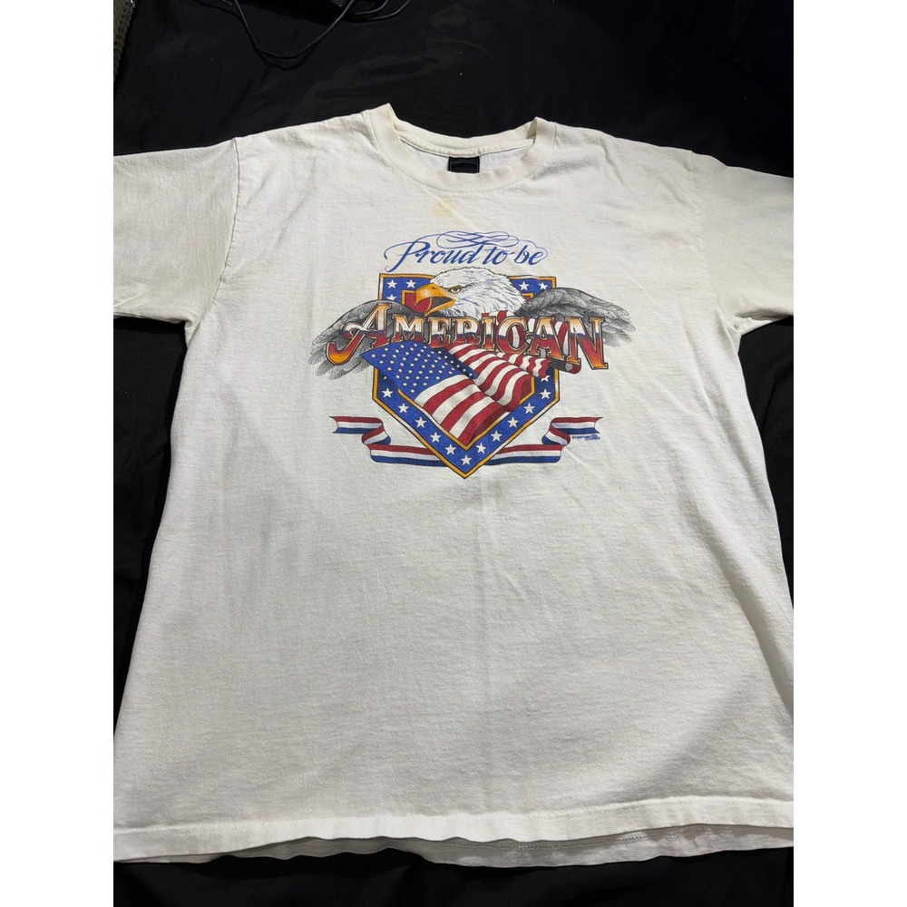 Vintage 1997 New Life Proud to be American Eagle T-Shirt White Large 90s USA